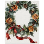 Watercolour Christmas wreath of spruce, eucalyptus, dried oranges and a red ribbon