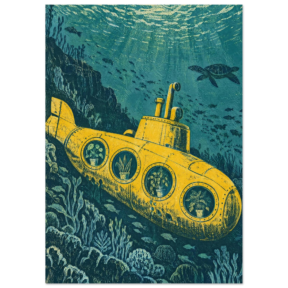 Yellow Submarine Retro Art Print
