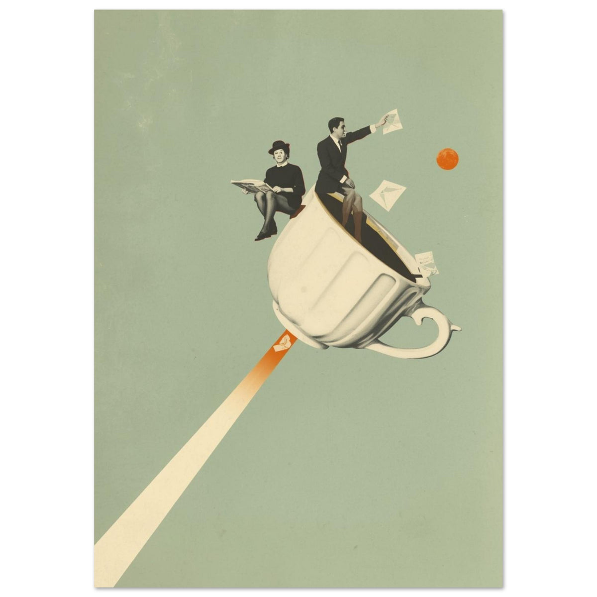 Flying Teacup Surreal Collage Art Print
