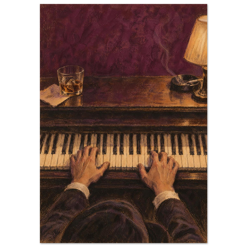 Piano Player Burgundy Art Print