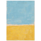 Abstract colour blocks with pale blue above warm yellow, textured brush marks and an uneven cream divide.