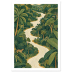 Jungle River Green Landscape Art Print – White Border