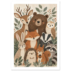 Woodland Animals Earthy Nursery Art Print – White Border