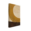 Broad ochre curve surrounding a rounded cream centre above a deep brown block, with visible brush marks throughout.