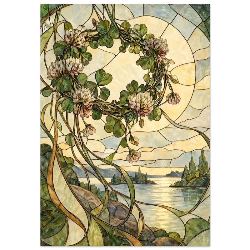 Clover Wreath Stained Glass Art Print