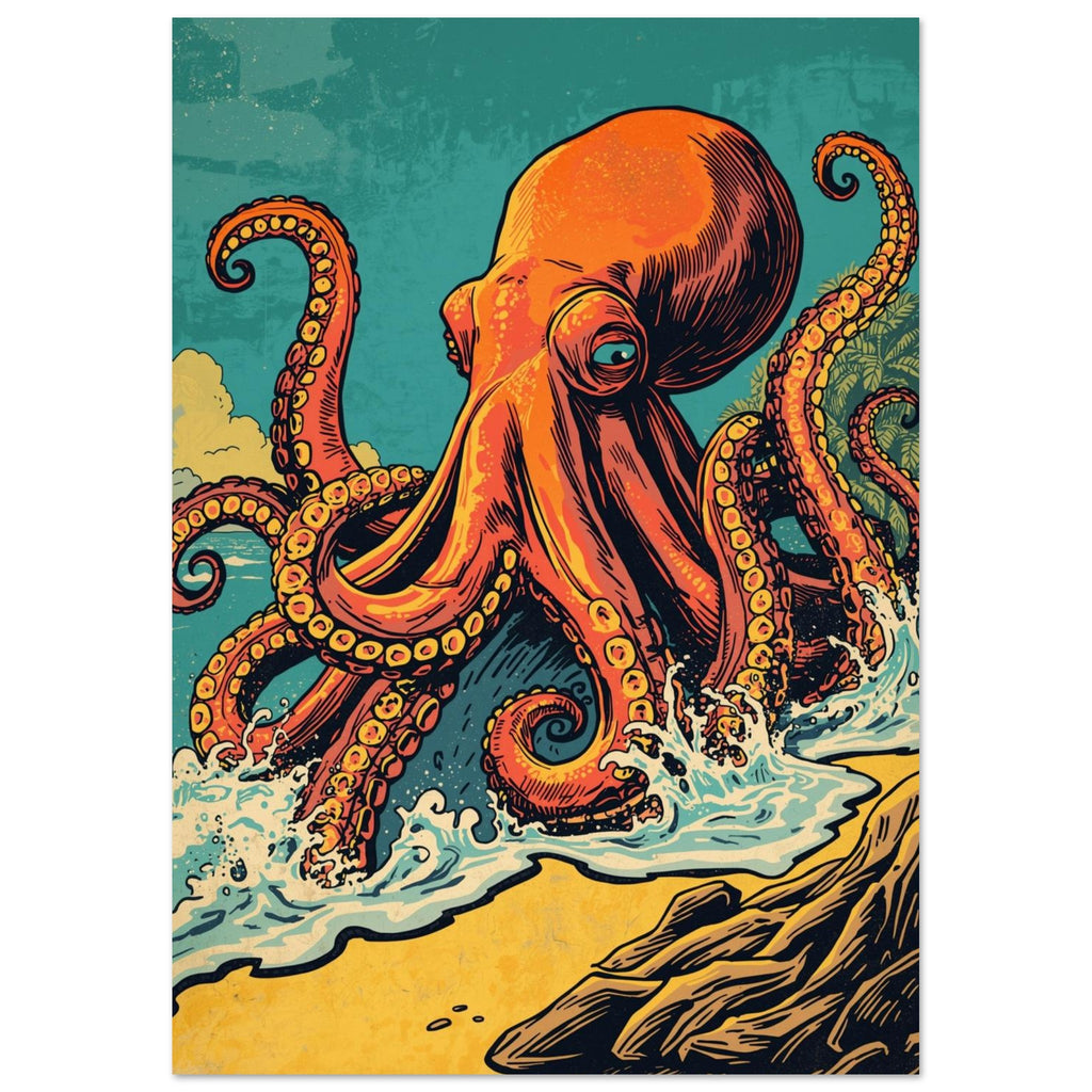 kraken art print for the home office, soft painterly artwork on matte paper