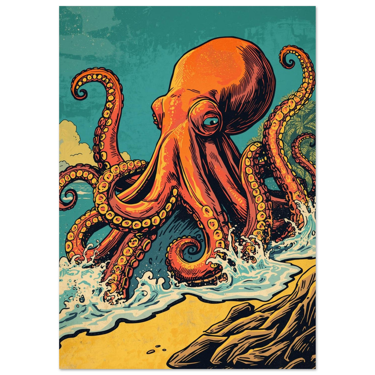 kraken art print for the home office, soft painterly artwork on matte paper