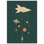 Rocket And Planets Retro Nursery Poster