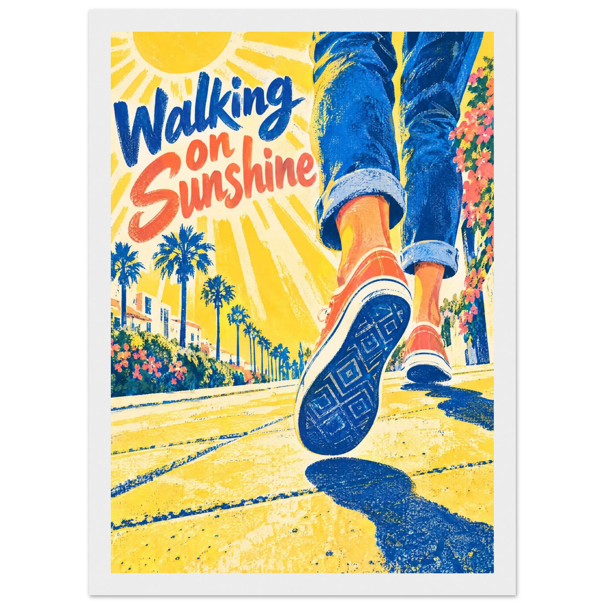 Walking On Sunshine Retro Poster – Framed