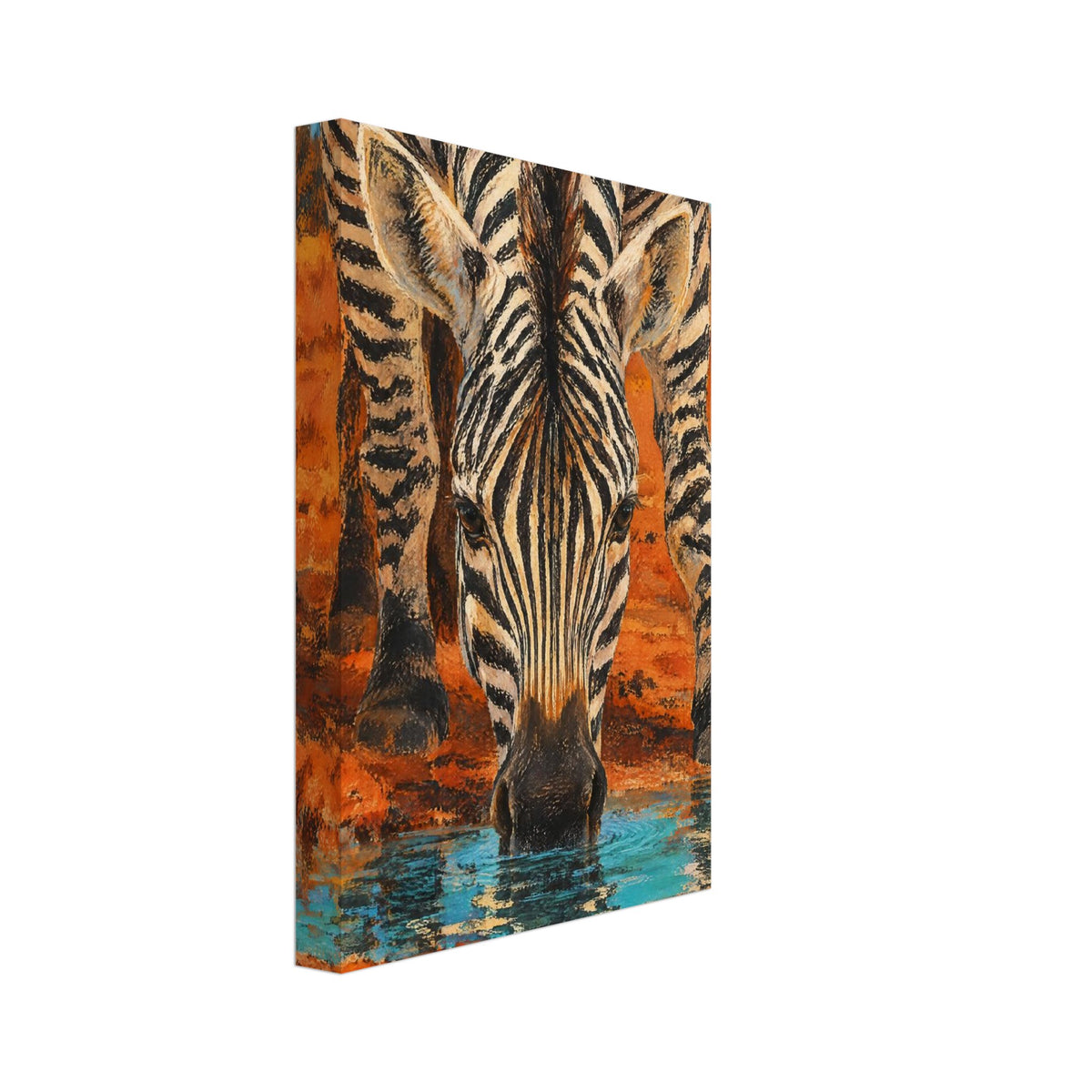 Zebra At Waterhole Colourful Art Print – Canvas