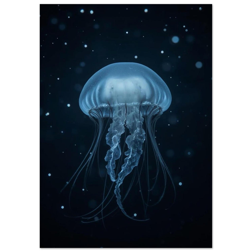 Glowing Blue Jellyfish wall art print by Printavelle – close-up