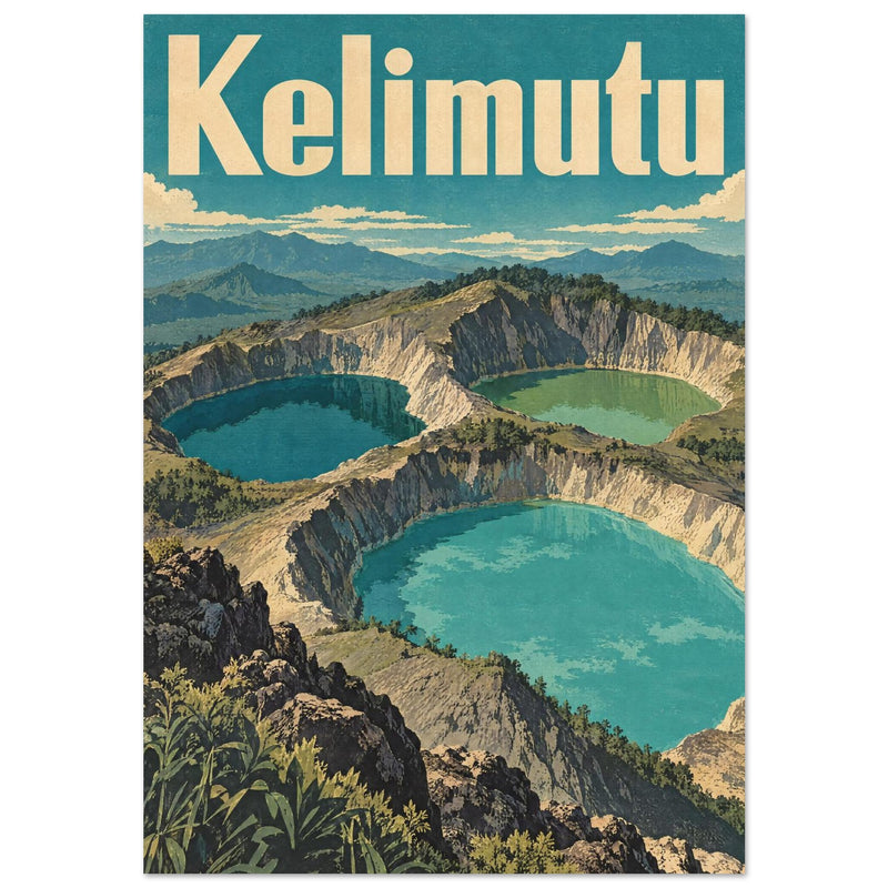 Kelimutu Crater Lakes Retro Travel Poster