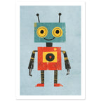 friendly robot art print for the nursery, soft painterly artwork on matte paper
