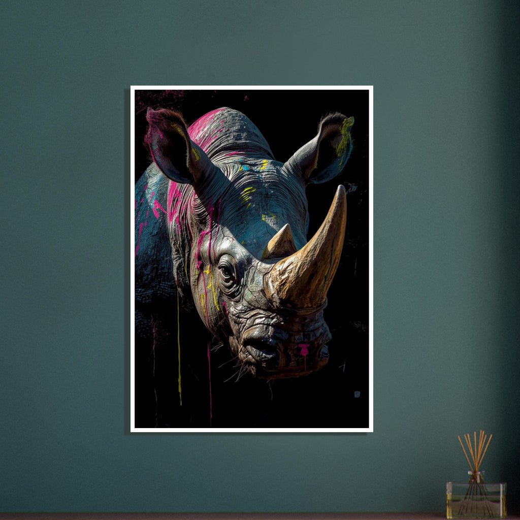 rhinoceros art print for the living room, soft painterly artwork on matte paper