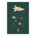 Rocket And Planets Retro Nursery Poster – White Border
