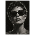 Behind the Sunglasses, a tightly cropped frontal face wearing large geometric sunglasses, with rim-lit short hair against bla