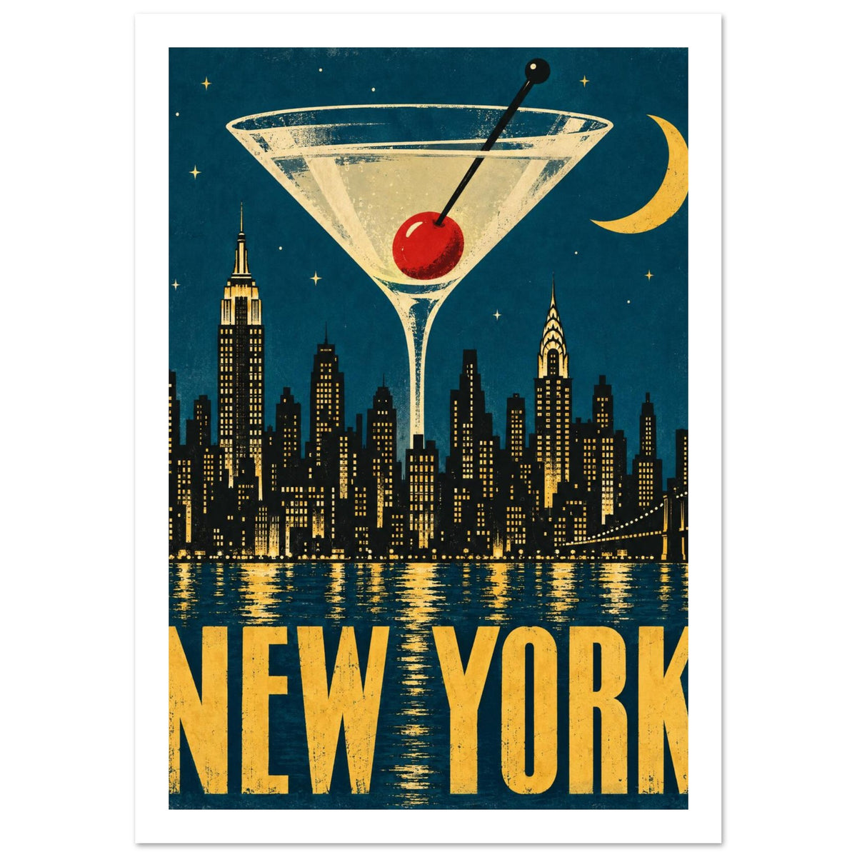 New York Cocktail Retro Poster – White Border