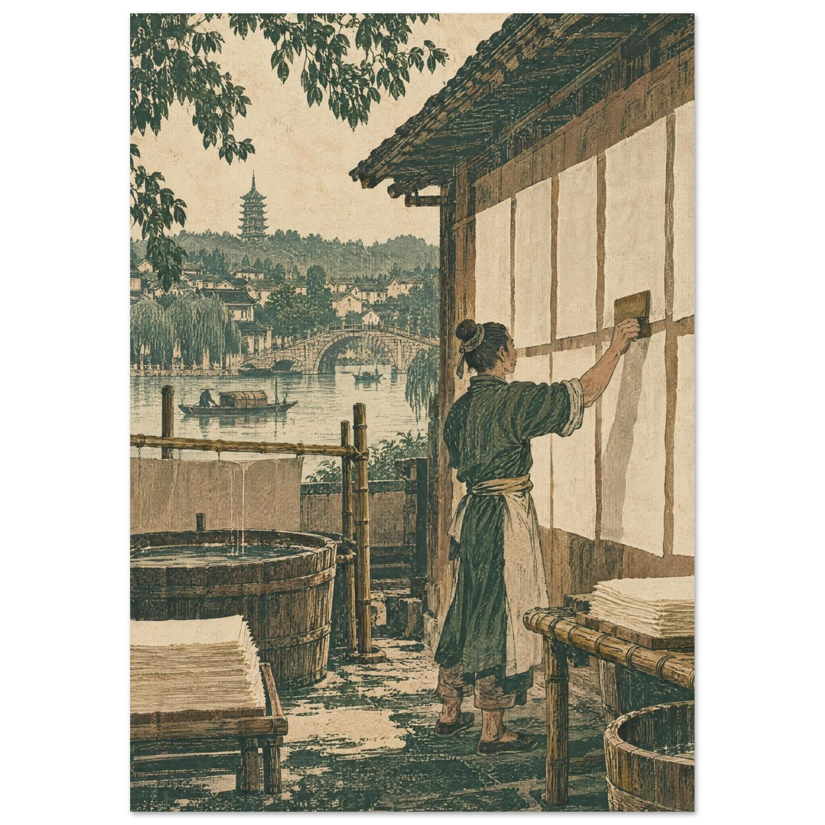 Paper Drying Vintage Art Print