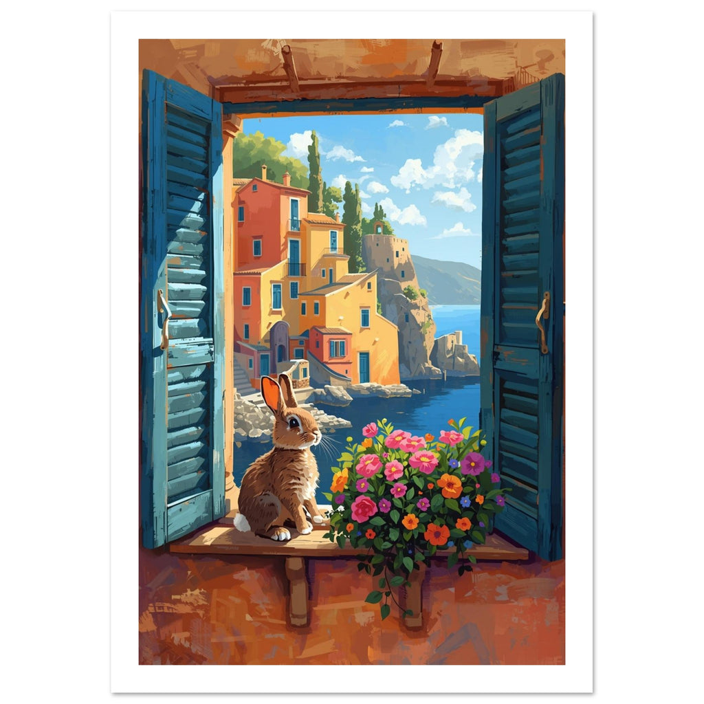 rabbit art print for the nursery, soft painterly artwork on matte paper