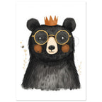 Crowned Bear With Glasses Nursery Poster – White Border