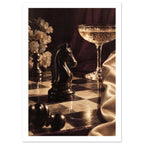 Chessboard And Champagne Vintage Art Print – White Border