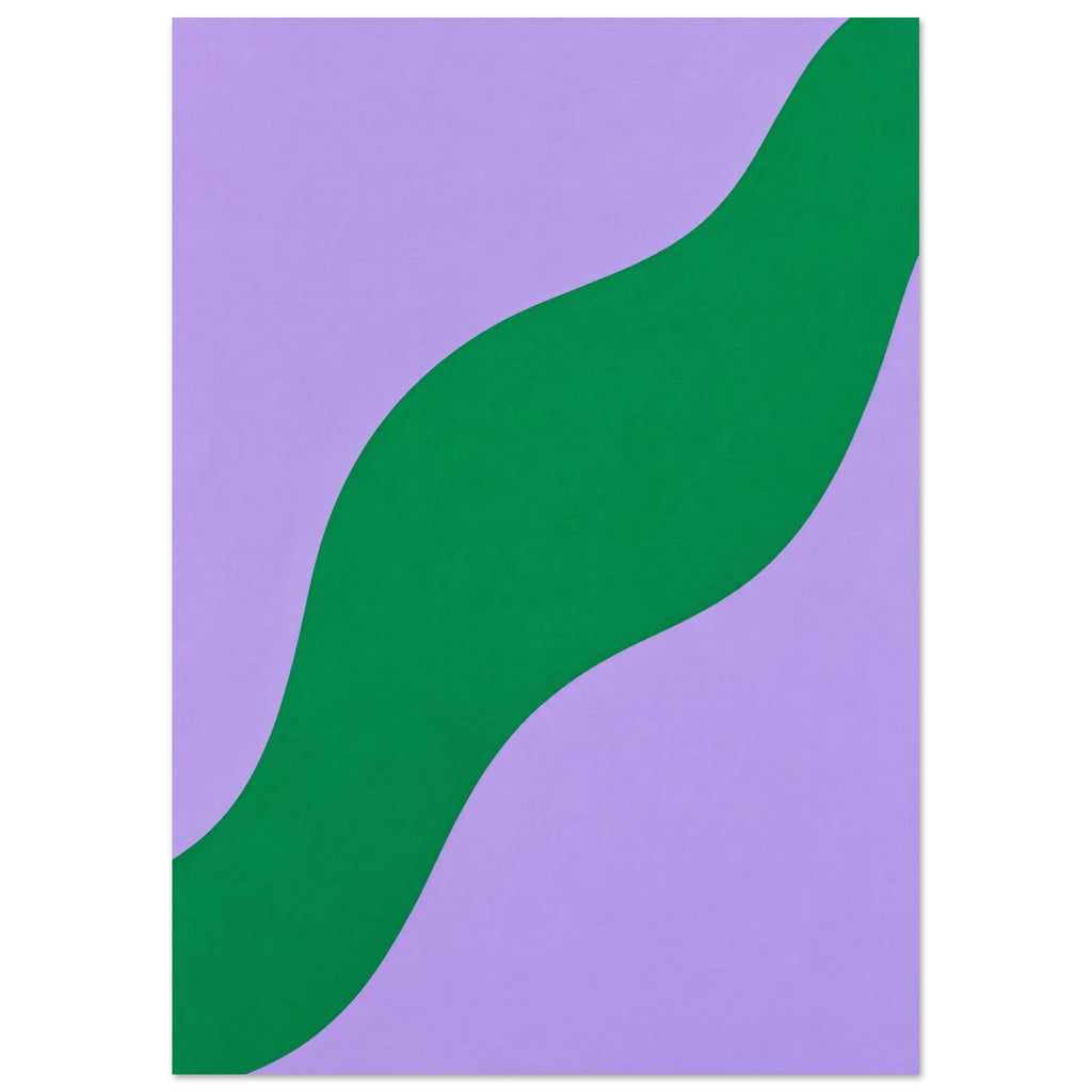 Broad green wave curving diagonally from bottom left to top right across a lilac background with subtle texture.