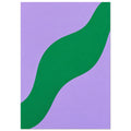 Broad green wave curving diagonally from bottom left to top right across a lilac background with subtle texture.