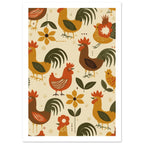 rooster art print for the living room, soft painterly artwork on matte paper