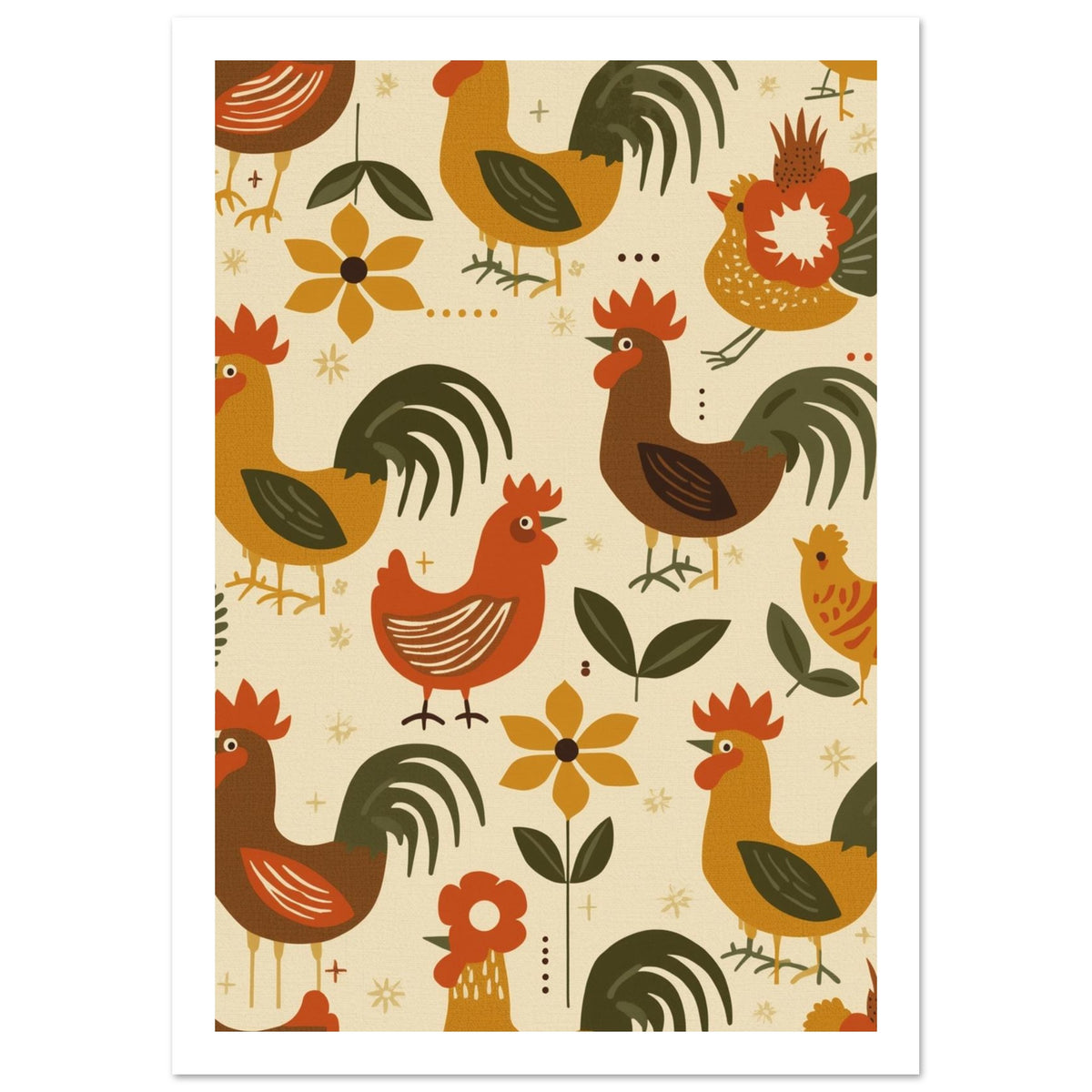 rooster art print for the living room, soft painterly artwork on matte paper