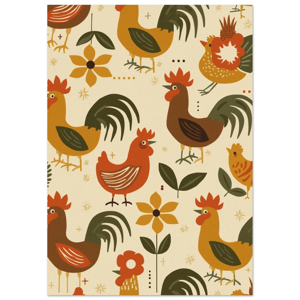 rooster art print for the living room, soft painterly artwork on matte paper