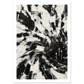 Abstract black and white brushstrokes with thick ridged marks, sweeping curves, scraped edges and white paint drips.