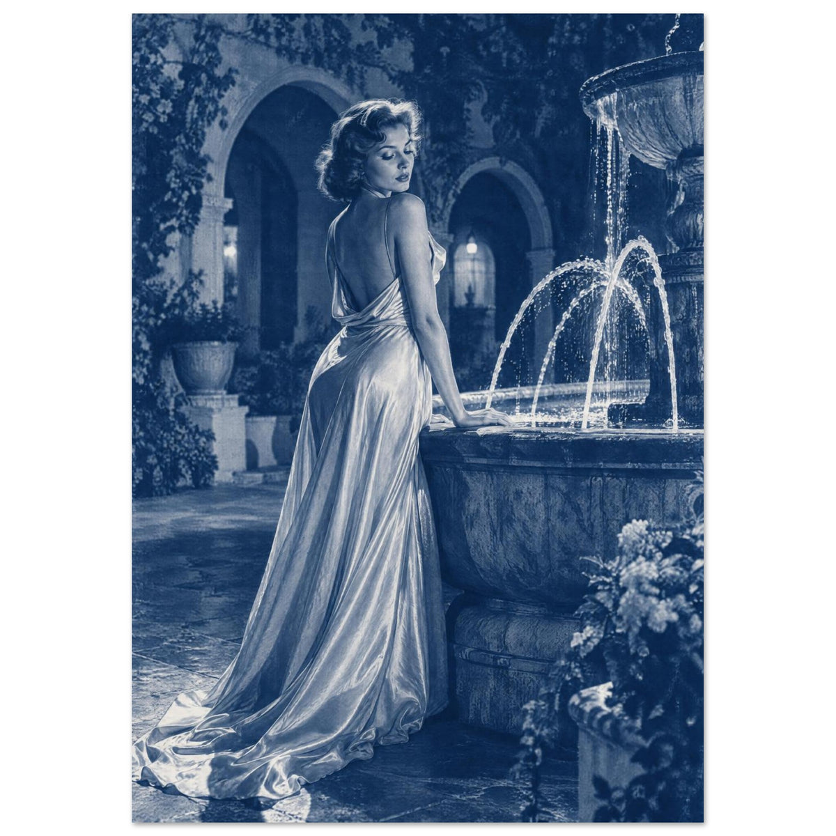 Woman By Fountain Blue – photography wall art print by Printavelle – close-up