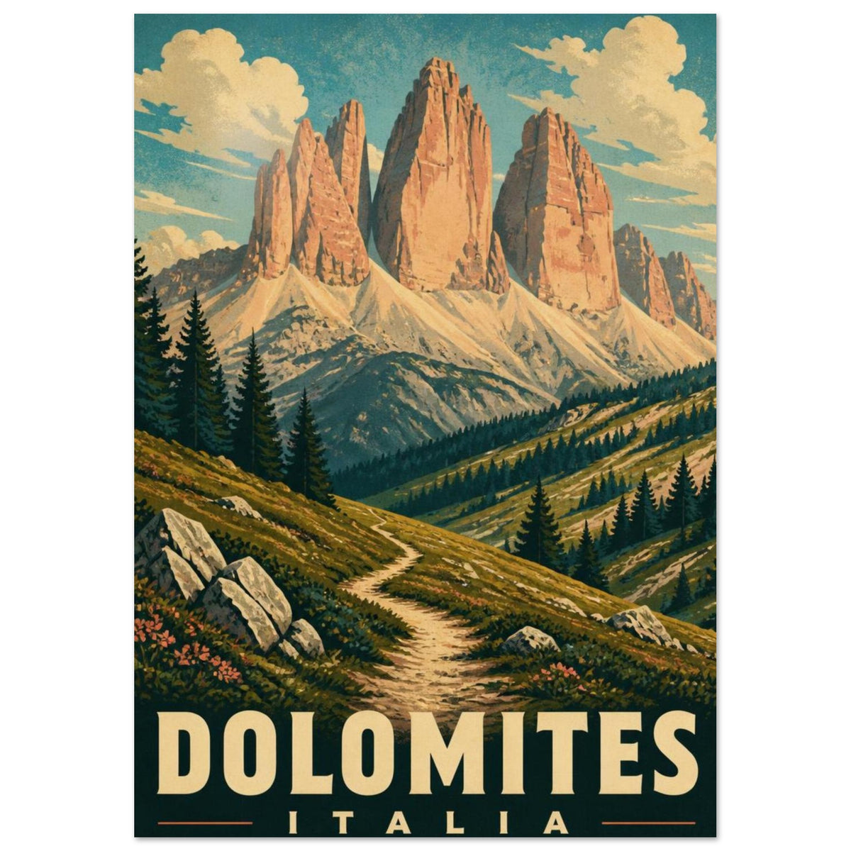 Dolomites Mountain Vintage Travel Poster