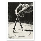 Hand And Drawing Compass Vintage Art Print – White Border