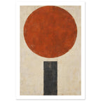 Large textured terracotta circle above a narrow charcoal rectangle on a distressed cream background.