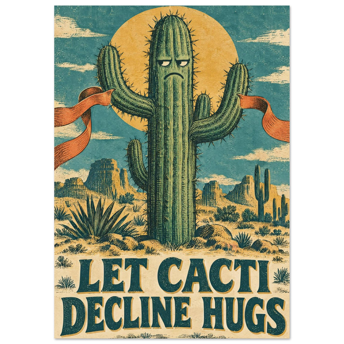 Let Cacti Decline Hugs Retro Poster