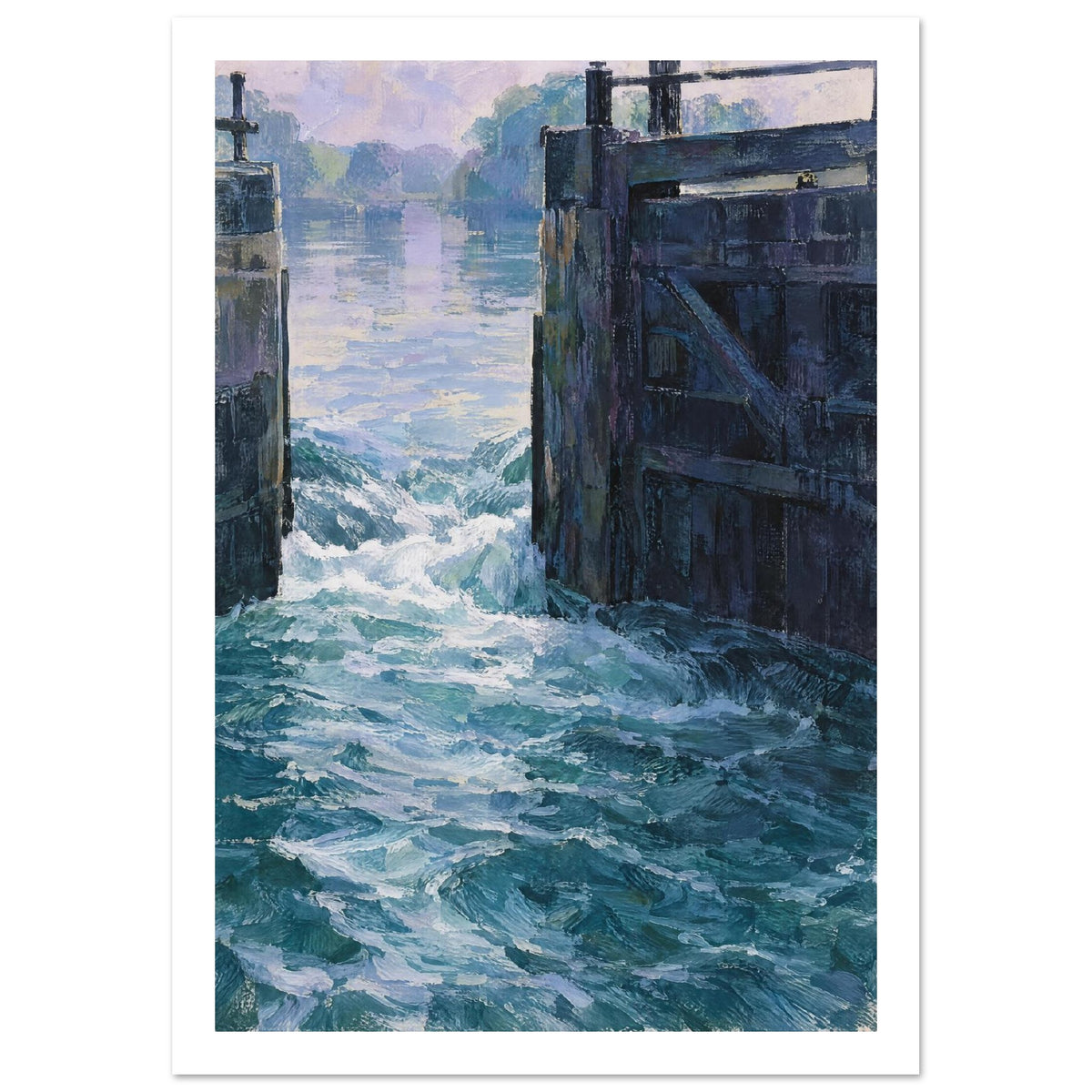 Lock Gates Blue Water Art Print – White Border