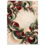 Christmas Eve Wreath in Motion shows an off-centre ring of fir, berries and looping ribbon in sage, burgundy, peach and ivory