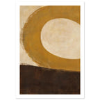 Broad ochre curve surrounding a rounded cream centre above a deep brown block, with visible brush marks throughout.