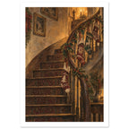 Christmas Stocking Staircase Vintage Art Print – White Border