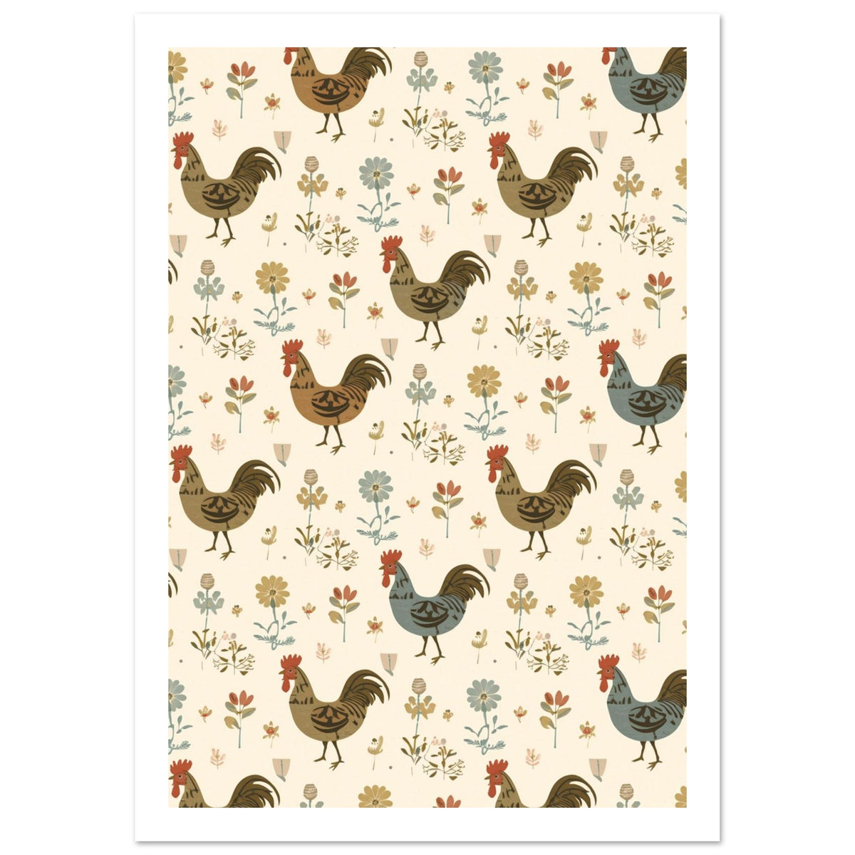 rooster art print for the kitchen, soft painterly artwork on matte paper