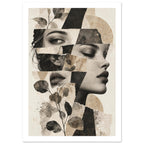 Woman Portrait Neutral Collage Art Print – White Border
