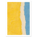Abstract vertical bands of yellow, cream and blue with uneven edges, visible brushstrokes and a canvas-like texture.