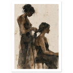 Women Braiding Hair Watercolour Art Print – White Border