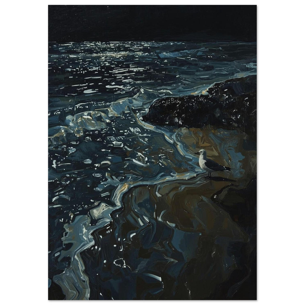 Seagull on a Dark Shore wall art print by Printavelle – close-up