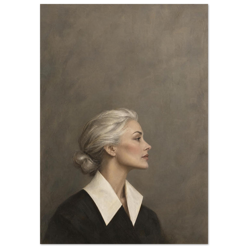 Femme aux cheveux argentés de profil – affiche d’art