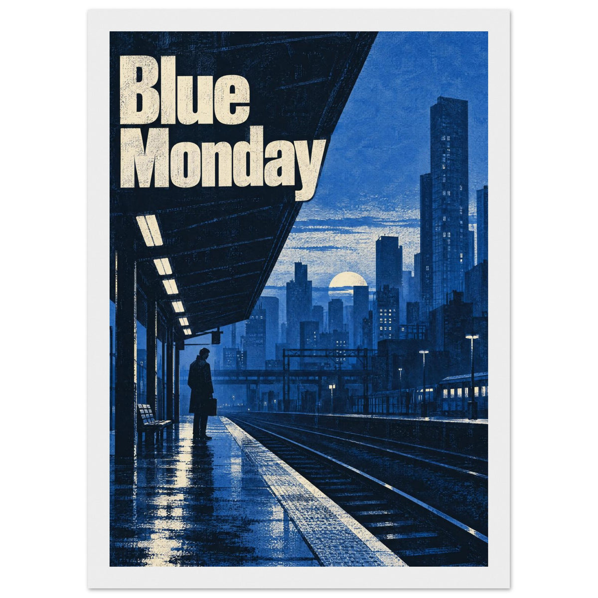 Blue Monday Cityscape Typography Poster – Framed