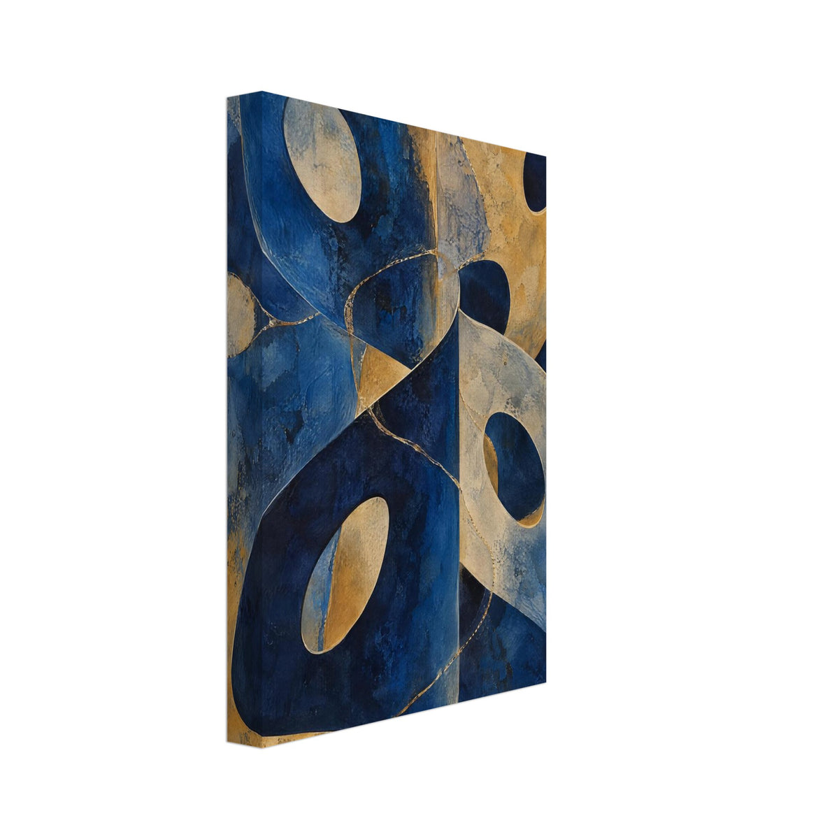 Blue And Ochre Abstract Shapes Art Print – Canvas