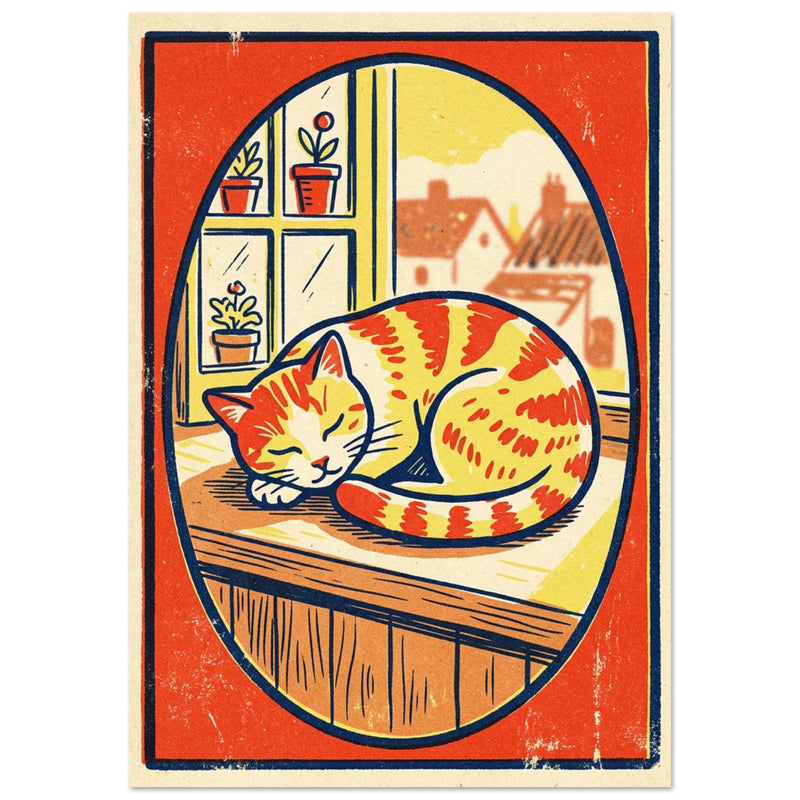 Sleeping Ginger Cat Retro Art Print