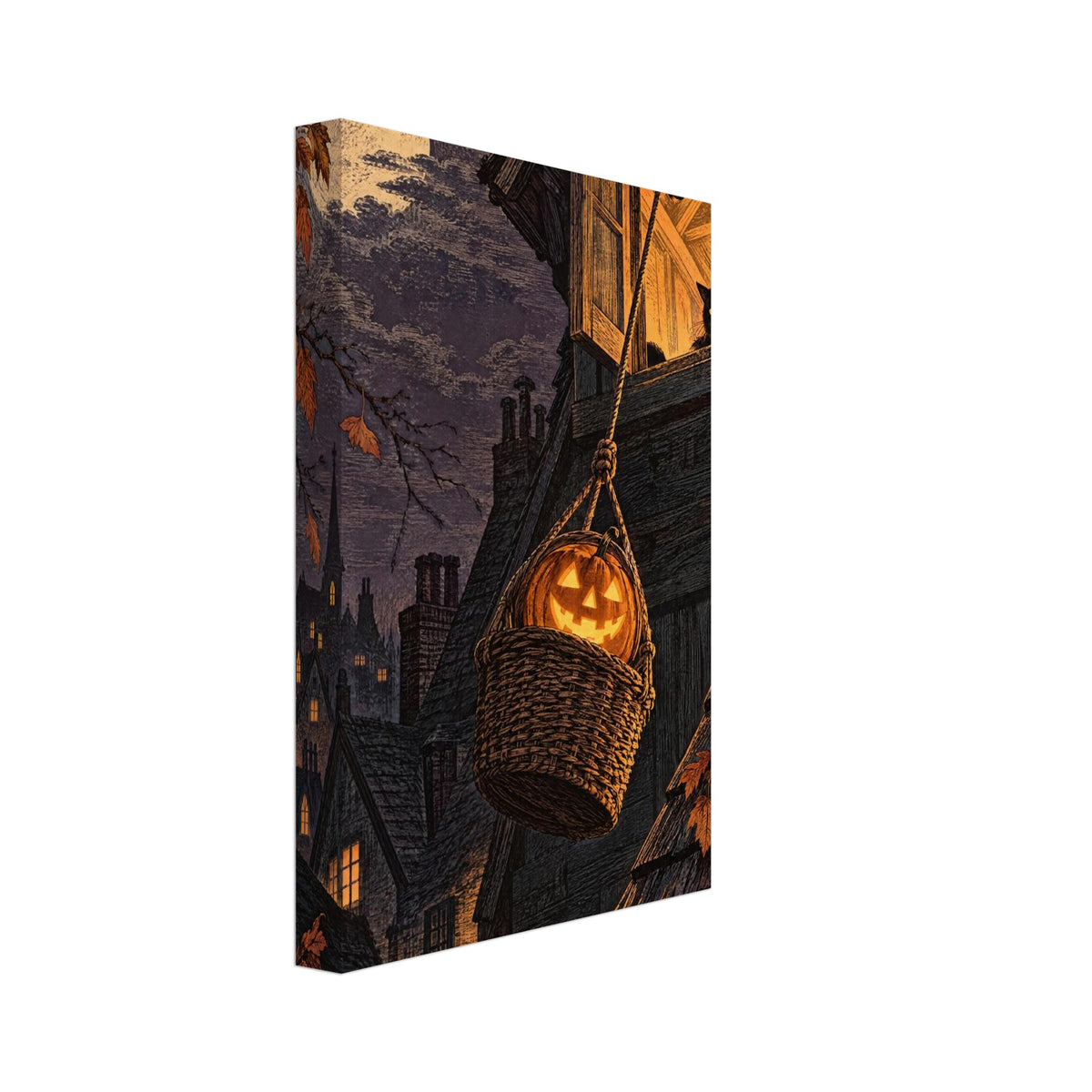 Halloween Pumpkin And Black Cat Art Print – Canvas